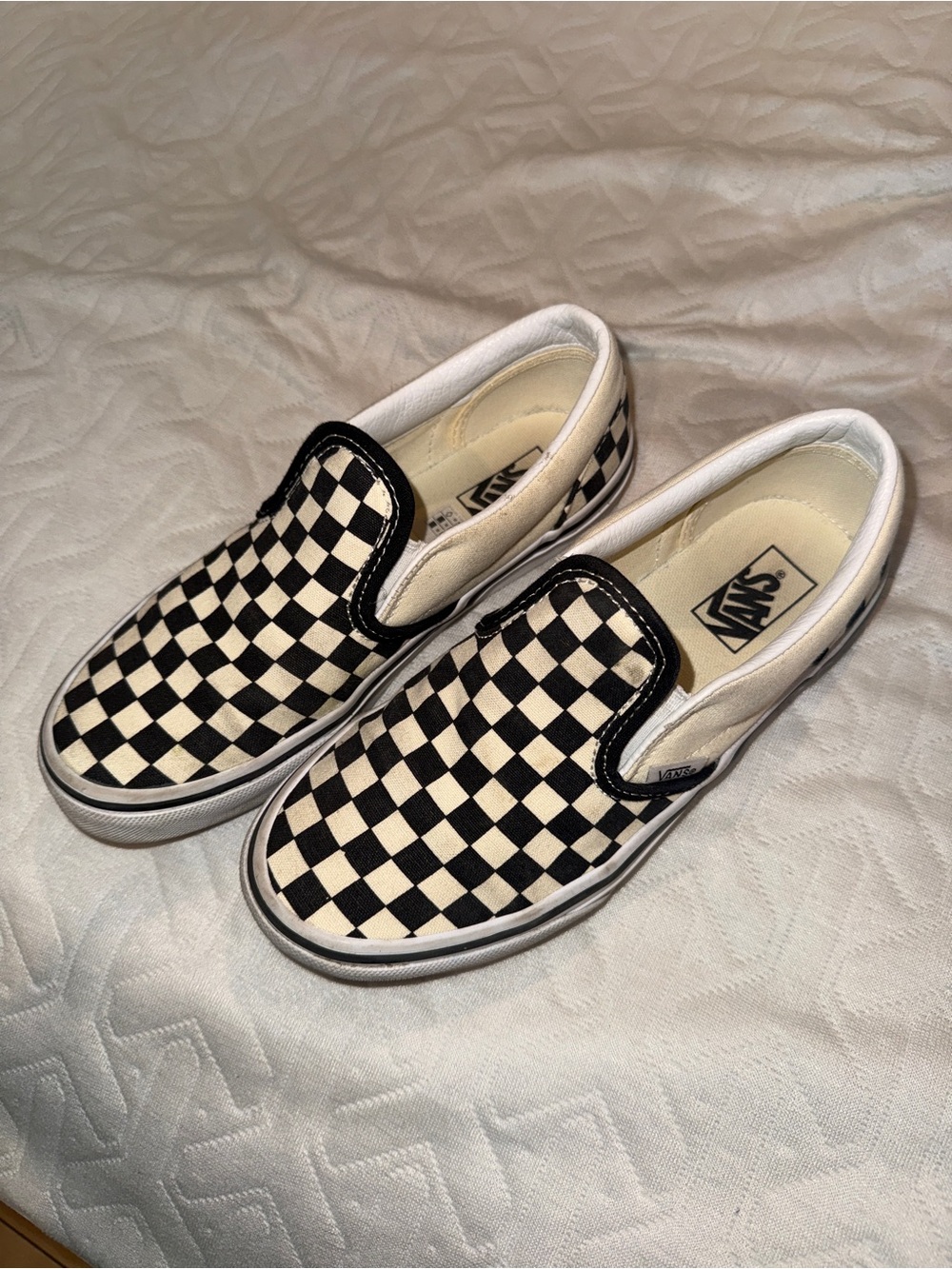 Vans Kids Classic Slip-On Checkerboard Skate Shoes - Black/off White